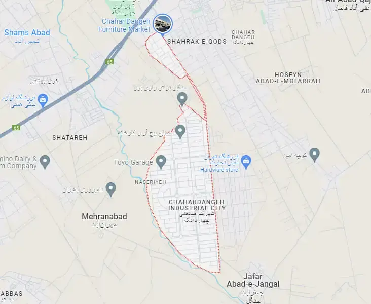 شهرک صنعتی چهاردانگه در نقشه گوگل